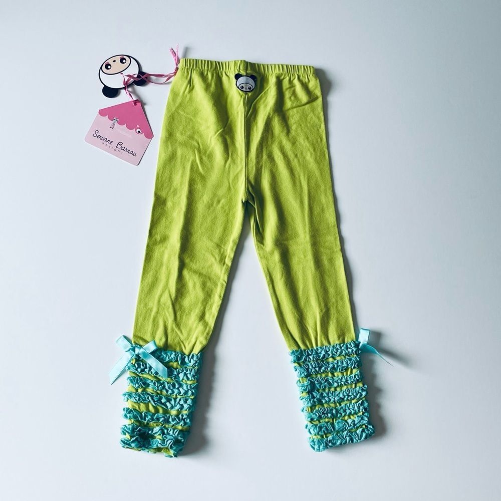Servane Barrau Lime Ruffle Leggings Sz 4-5 New